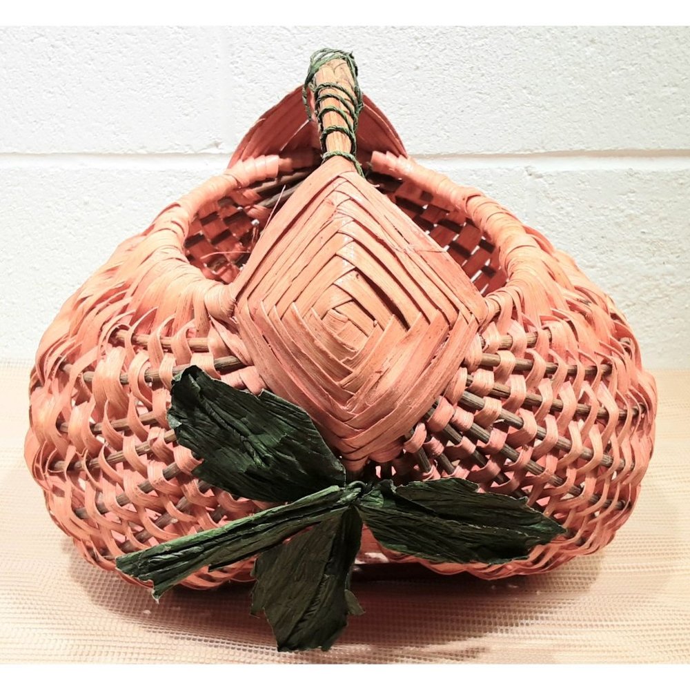 Vintage Buttocks Woven Basket Pink Green Leaves